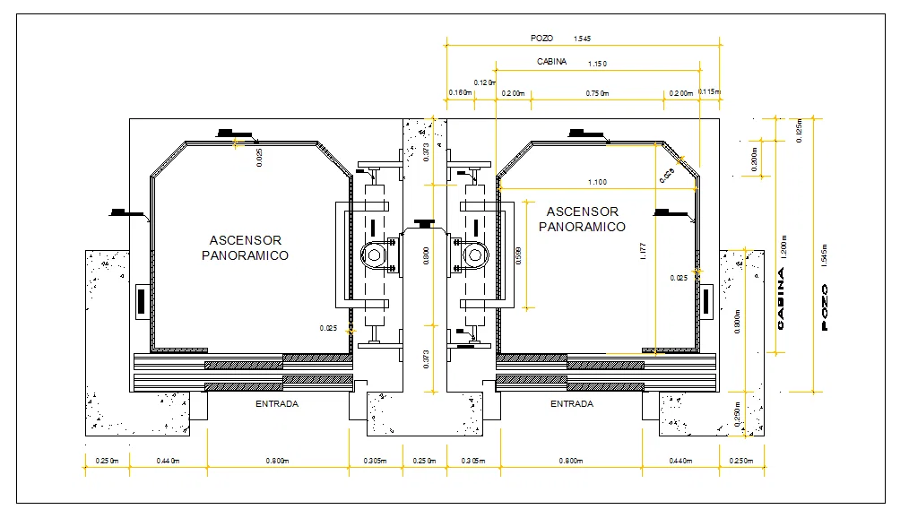 Panoramic elevator technical drawing